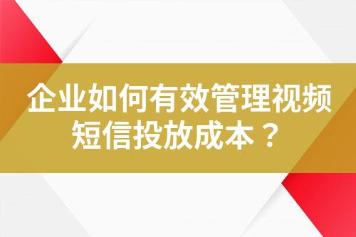 企業(yè)如何有效管理視頻短信投放成本？