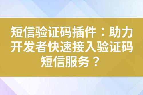 短信驗(yàn)證碼插件：助力開發(fā)者快速接入驗(yàn)證碼短信服務(wù)？